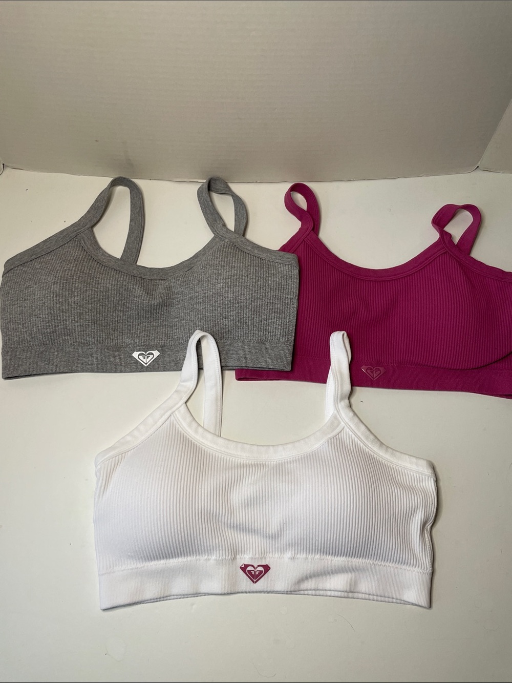 Roxy Women's Large Ribbed Padded Seamless Sports Bralette Trio 3 PC bundle
